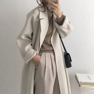 Beige and grey wool feel overcoat